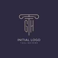 GH initial with pillar logo design, luxury law office logo style vector