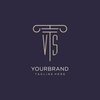 VS initial with pillar logo design, luxury law office logo style vector