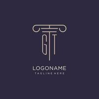 GT initial with pillar logo design, luxury law office logo style vector