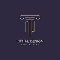 NW initial with pillar logo design, luxury law office logo style vector