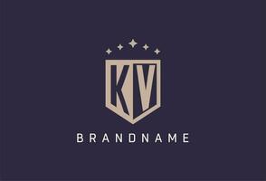 KV initial shield logo icon geometric style design vector