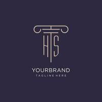 HS initial with pillar logo design, luxury law office logo style vector