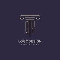 GY initial with pillar logo design, luxury law office logo style vector