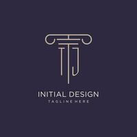 TJ initial with pillar logo design, luxury law office logo style vector