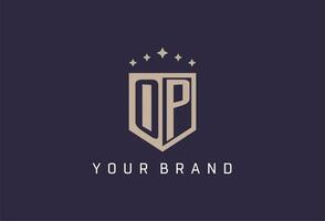 OP initial shield logo icon geometric style design vector
