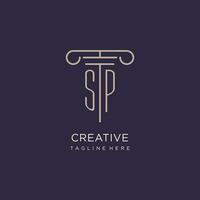 SP initial with pillar logo design, luxury law office logo style vector