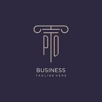 PO initial with pillar logo design, luxury law office logo style vector