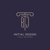 BJ initial with pillar logo design, luxury law office logo style vector