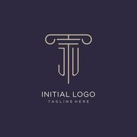 JU initial with pillar logo design, luxury law office logo style vector