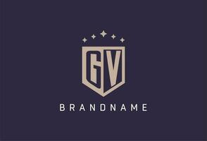 GV initial shield logo icon geometric style design vector