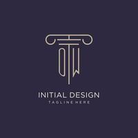 OW initial with pillar logo design, luxury law office logo style vector