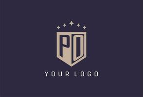 PO initial shield logo icon geometric style design vector