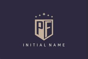 PF initial shield logo icon geometric style design vector