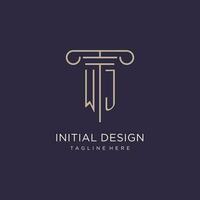 WJ initial with pillar logo design, luxury law office logo style vector