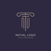 NU initial with pillar logo design, luxury law office logo style vector