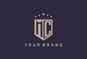 MC initial shield logo icon geometric style design vector