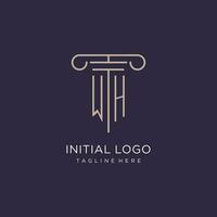 WH initial with pillar logo design, luxury law office logo style vector