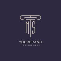 MS initial with pillar logo design, luxury law office logo style vector