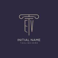 EV initial with pillar logo design, luxury law office logo style vector