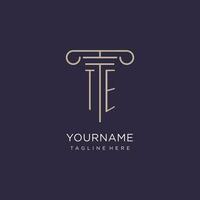 TE initial with pillar logo design, luxury law office logo style vector