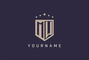 MW initial shield logo icon geometric style design vector
