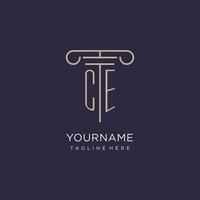 CE initial with pillar logo design, luxury law office logo style vector