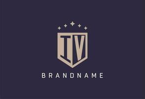 IV initial shield logo icon geometric style design vector