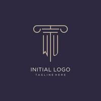 WU initial with pillar logo design, luxury law office logo style vector