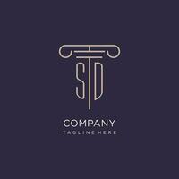 SD initial with pillar logo design, luxury law office logo style vector