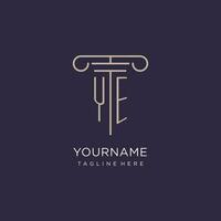 YE initial with pillar logo design, luxury law office logo style vector