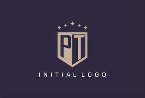 PT initial shield logo icon geometric style design vector