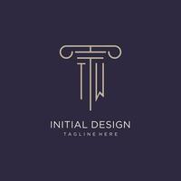 TW initial with pillar logo design, luxury law office logo style vector