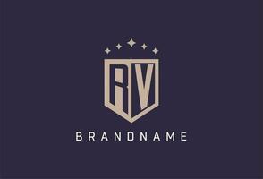 RV initial shield logo icon geometric style design vector