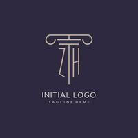 ZH initial with pillar logo design, luxury law office logo style vector