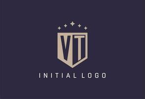 VT initial shield logo icon geometric style design vector