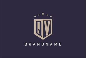 QV initial shield logo icon geometric style design vector