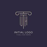 UH initial with pillar logo design, luxury law office logo style vector