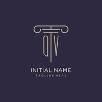 OV initial with pillar logo design, luxury law office logo style vector