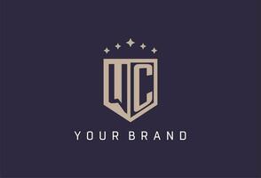 WC initial shield logo icon geometric style design vector