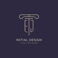 EJ initial with pillar logo design, luxury law office logo style vector