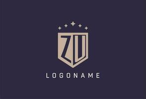 ZU initial shield logo icon geometric style design vector