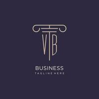 VB initial with pillar logo design, luxury law office logo style vector