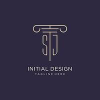 SJ initial with pillar logo design, luxury law office logo style vector