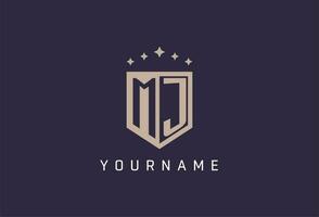MJ initial shield logo icon geometric style design vector