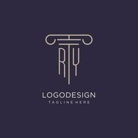 RY initial with pillar logo design, luxury law office logo style vector