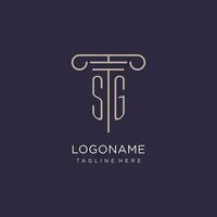 SG initial with pillar logo design, luxury law office logo style vector