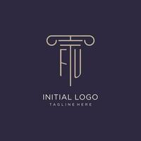FU initial with pillar logo design, luxury law office logo style vector