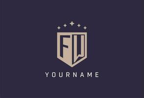 FW initial shield logo icon geometric style design vector