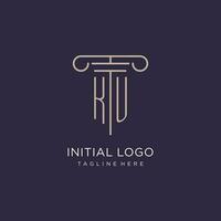 KU initial with pillar logo design, luxury law office logo style vector