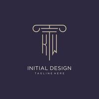 KW initial with pillar logo design, luxury law office logo style vector